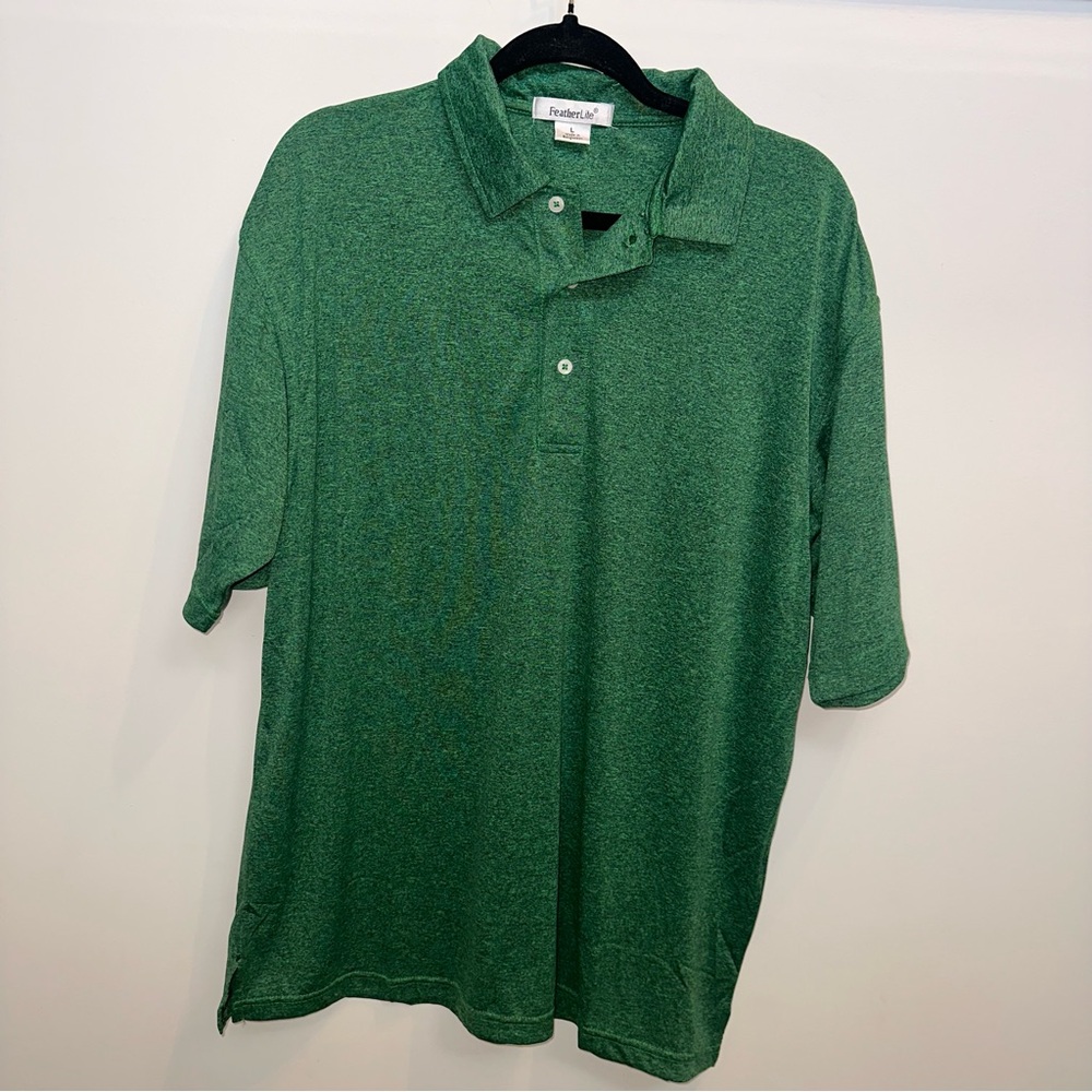 FeatherLite Dri-Fit Men’s Golf Button Up Polo in Green Size Large